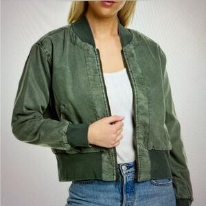 YFB Olive Army Green Bomber Cotton Cropped Reversible Jacket